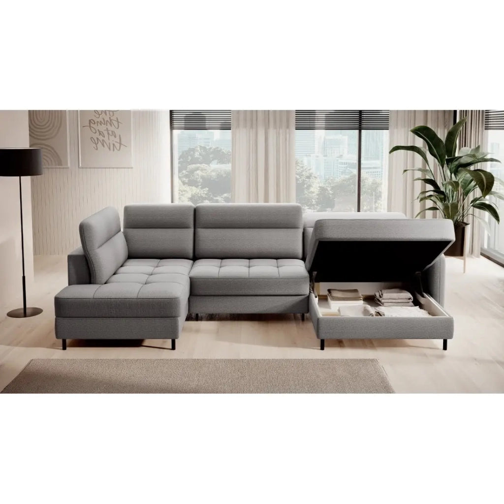 Divano ad angolo convertibile BERTHO 306 cm grigio – Angolo destro con baule