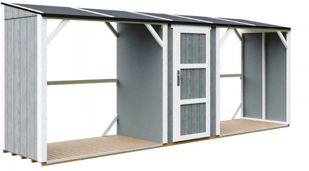TIMBELA M986-CAVERN STEEL Legnaia Doppia con Ripostiglio 6,49 m²