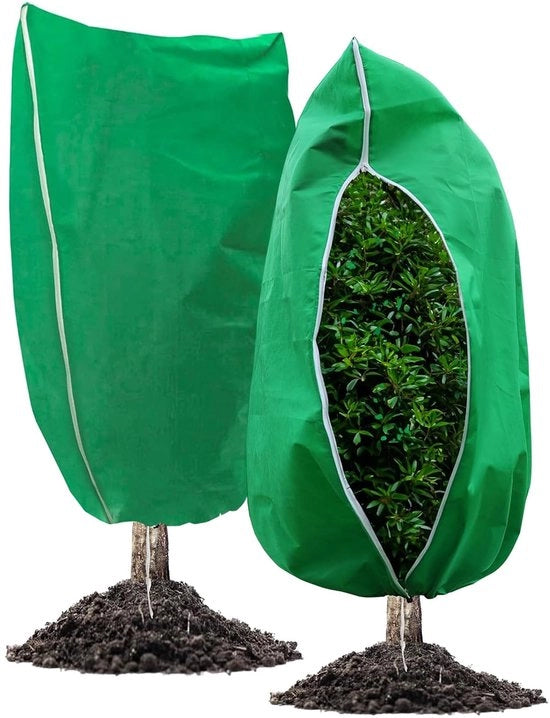 Tuta per protezione delle piante in inverno 2 pezzi 120 x 100 cm Protezione invernale per piante in vaso, Copertura invernale per protezione dal gelo delle piante & Tenda per protezione delle piante con cerniera & corda di trazione, Verde