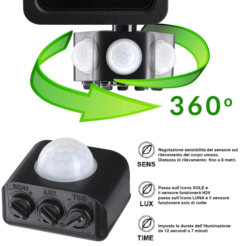 Faro LED 50W Luce Alta Luminosita 4250lm Faretto esterno con Sensore Movimento