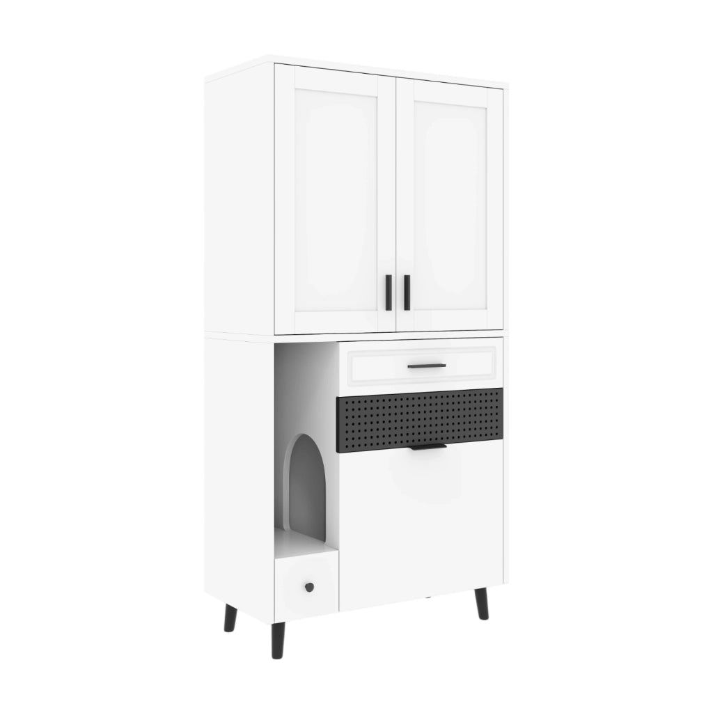 Armadio multifunzione per gatti 80x40x161 cm con ripiani regolabili; cassetti; legno ingegnerizzato bianco
