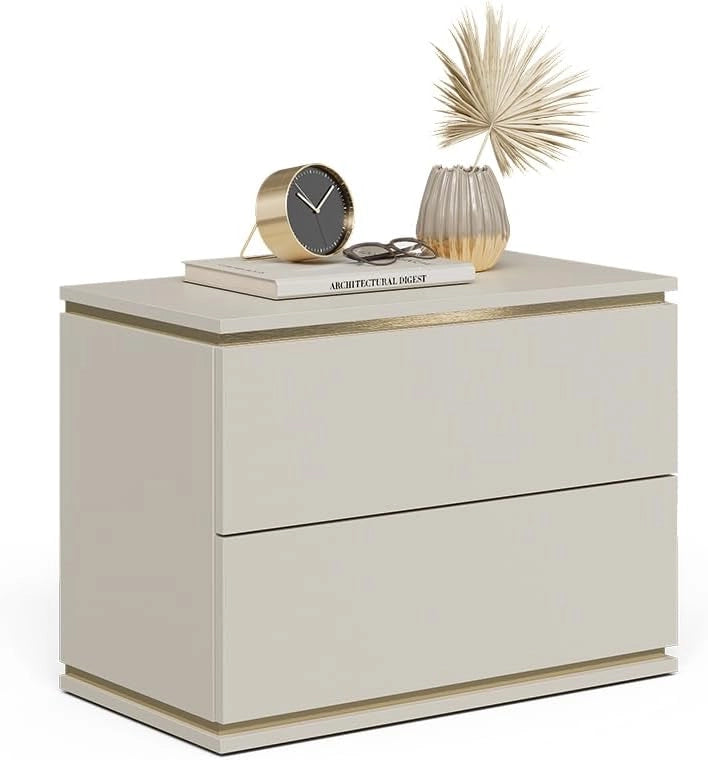 Comodino camera da letto Linette, Cachemire, 66 x 48.6 cm con 2 cassetti