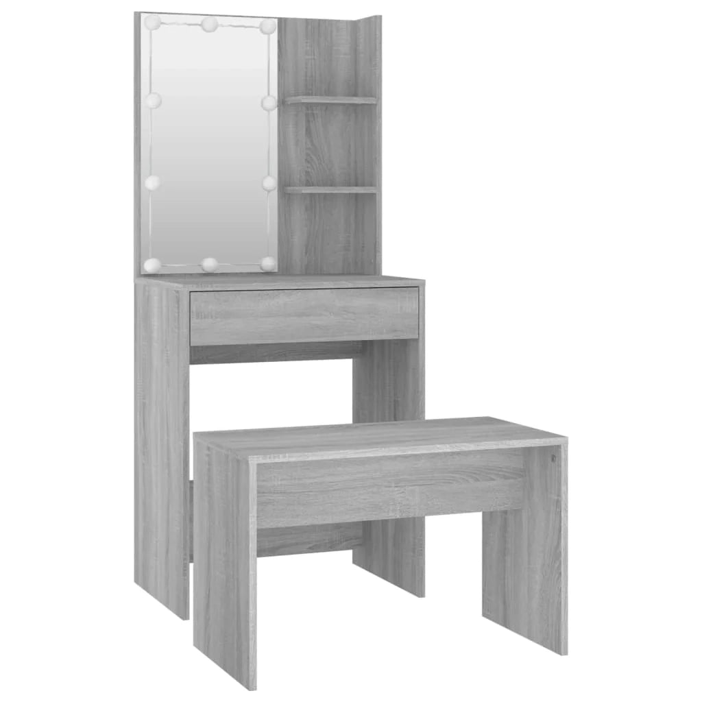 Set tavolo da toeletta e sgabello con illuminazione a LED 60 x 40 x 140 cm legno ingegnerizzato grigio 02_0006289