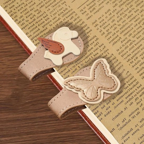 Set di Bookmark in Pelle Magnetica Vintage, Accessorio per Libri con Clip, Design Pony e Farfalla
