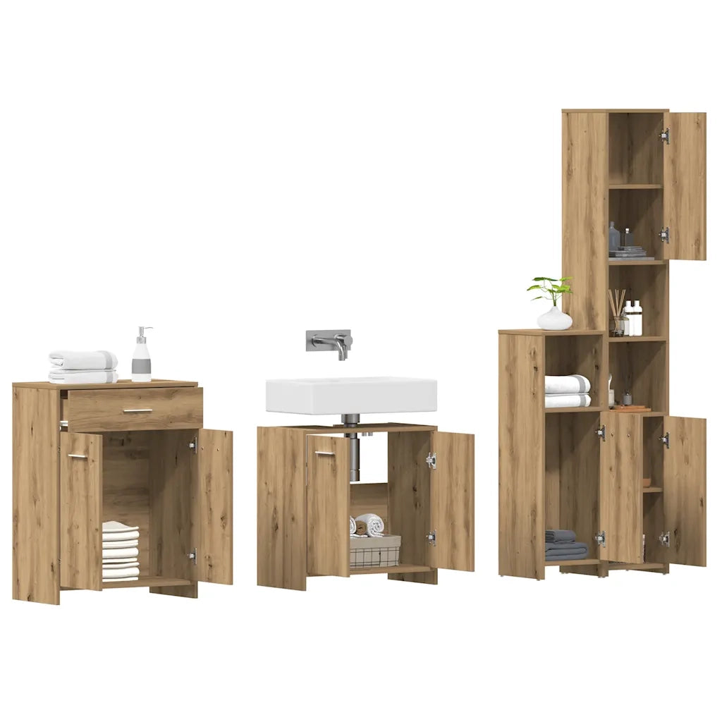 Set Mobili da Bagno 4 pz Rovere Artigianale Legno Multistrato