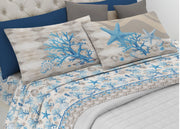 Completo Lenzuola Letto Pensieri Delicati 100% Cotone Dis. Marina New - Singolo - Azzurro