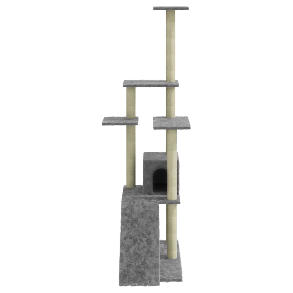 Tiragraffi per gatti torre per arrampicata giocattolo piattaforma per arrampicata con tiragraffi in sisal leggero 155 cm grigio 02_0022581