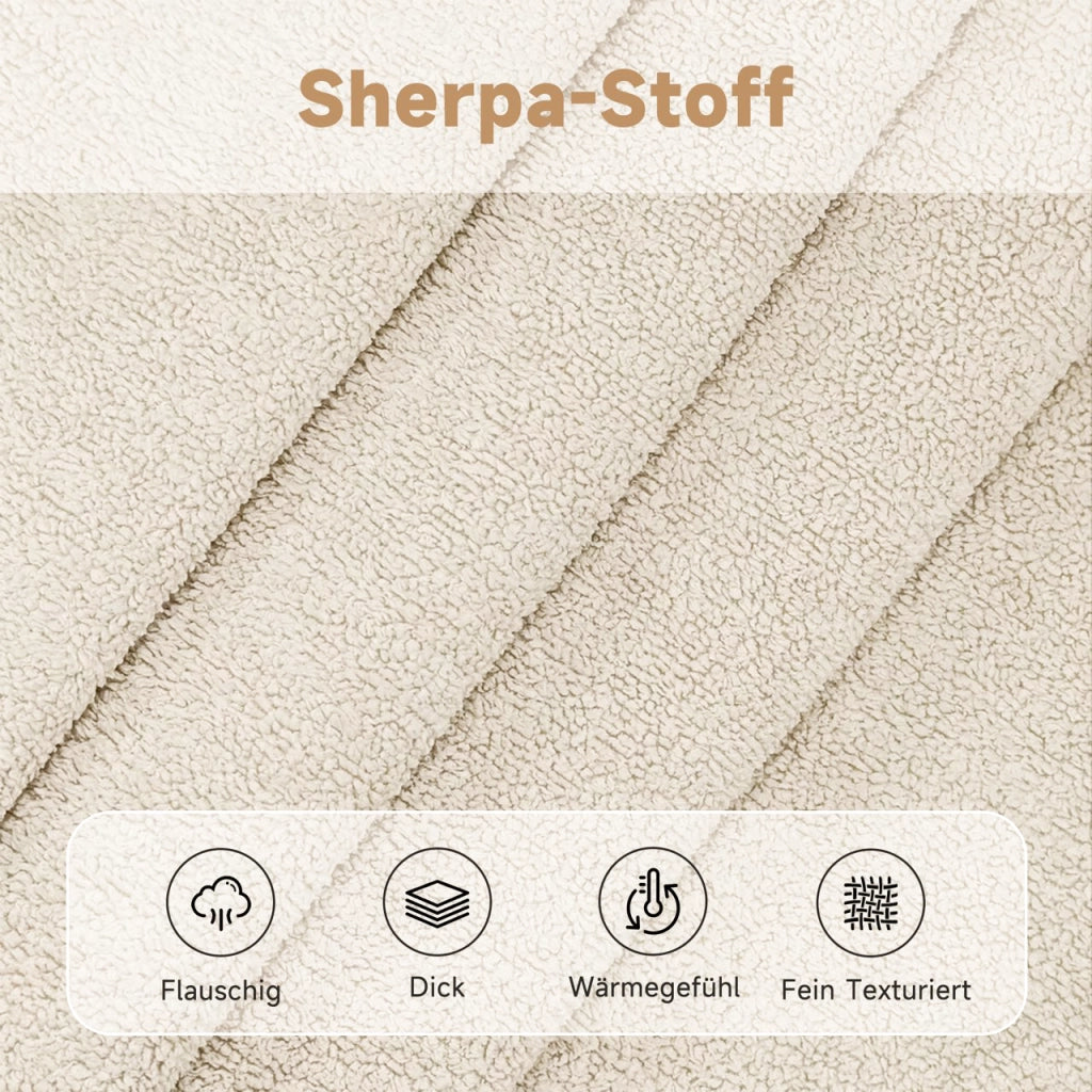 Sedie da pranzo set 4 pezzi con seduta imbottita e schienale in sherpa, metallo beige, design minimalista scandinavo