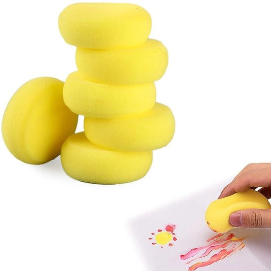 Set di pennelli a spugna per acquerello 7 cm - 6 pezzi - Pennelli a spugna rotondi - Pennelli a spugna per artisti - Pennelli a spugna morbidi - Reutilizzabili - Pennelli a spugna con schiuma lenta - Supporto per pittura