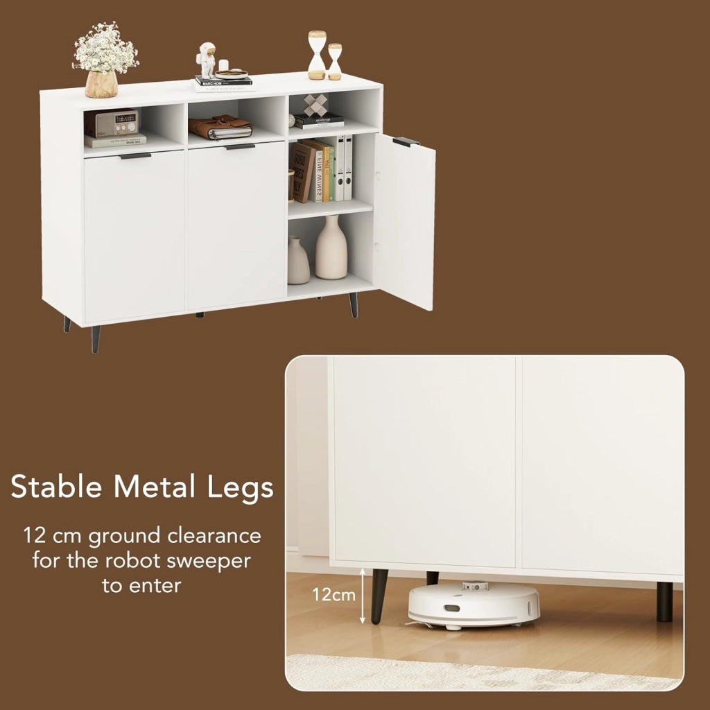 Armadietto da cucina a buffet, credenza da cucina con ripiani regolabili a 5 scomparti, con 3 scomparti aperti e ante multiuso, per sala da pranzo e soggiorno