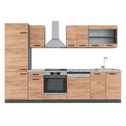 Cucina componibile R-Line Rovere dorato/Antracite 300 cm, PL Marmo Vicco