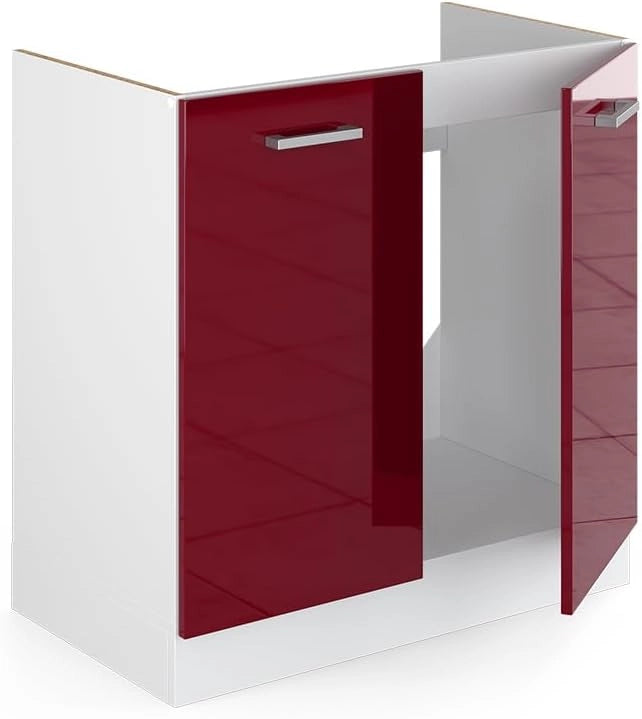 Mobile lavello cucina R-Line, Rosso lucido, 80 cm senza piano di lavoro, per la libera combinazione all'interno di sistemi cucina modulari