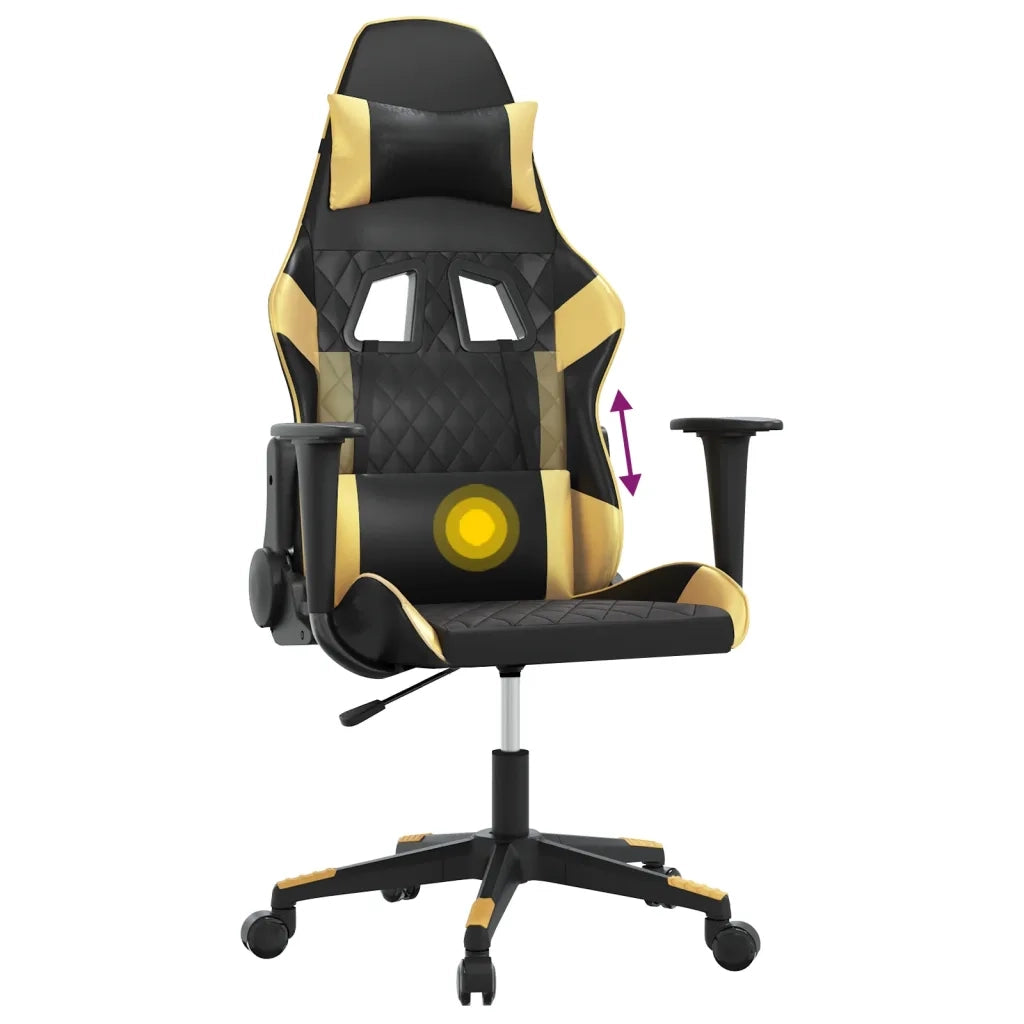 Sedia da Gaming | Sedia da e-sports Massaggiante Nero e Oro in Similpelle