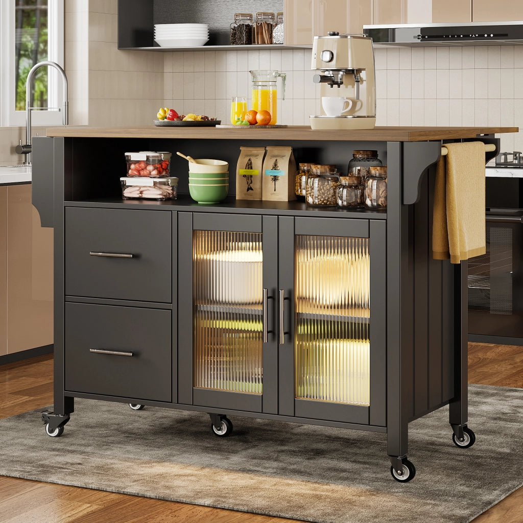 Carrello da cucina 139x40x94 cm pieghevole in MDF nero