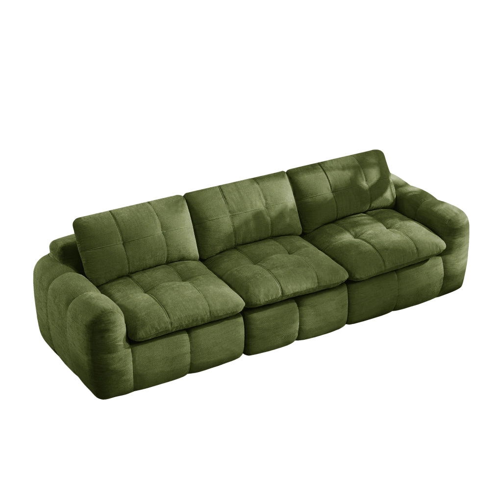 Divano modulare 3 posti - con seduta ergonomica e cuscini imbottiti - in chenille verde