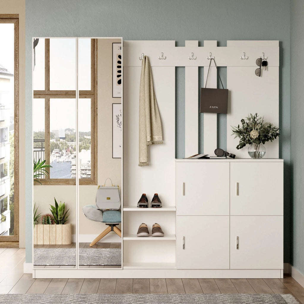Noviglio, Mobile da Ingresso Specchio Incluso, 187x38x180h cm Beige