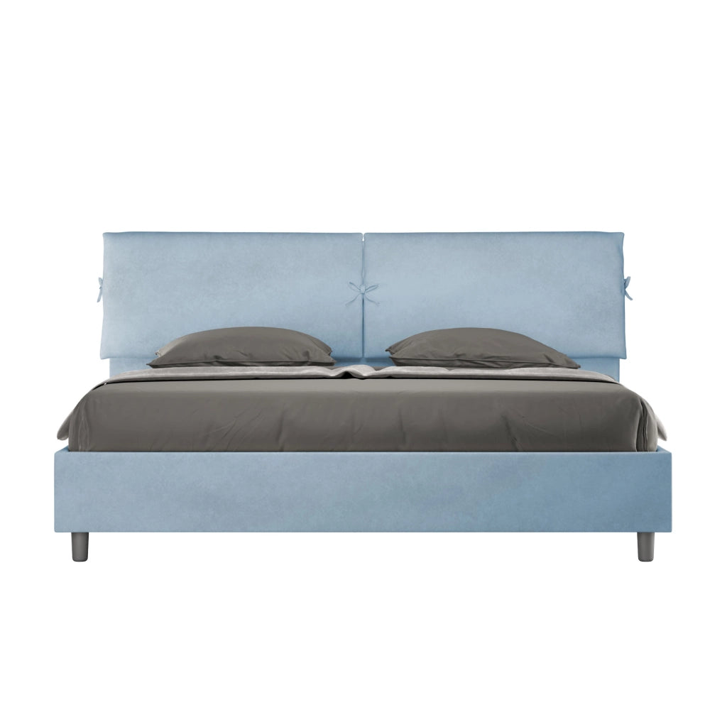 BS COM Letto matrimoniale king size contenitore imbottito 200x200 microfibra azzurro