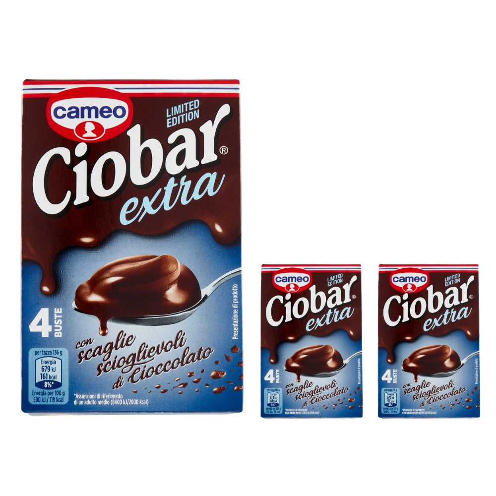 Cameo ciobar extra con scaglie di cioccolato 3 confezioni con 4 buste da 25 grammi