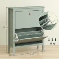 Scarpiera Slim 2 Cassetti per 14 Paia di Scarpe Taglia EU44 e Ripiani Regolabili, 80x24x95.5cm, Verde