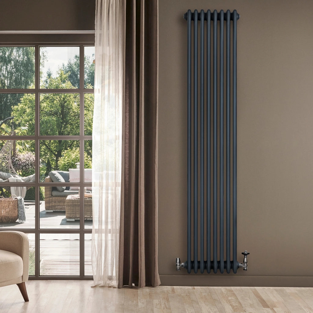 Radiatore Tradizionale 4 Colonne Verticale Riscaldamento Antracite & Valvole 1800x380 mm