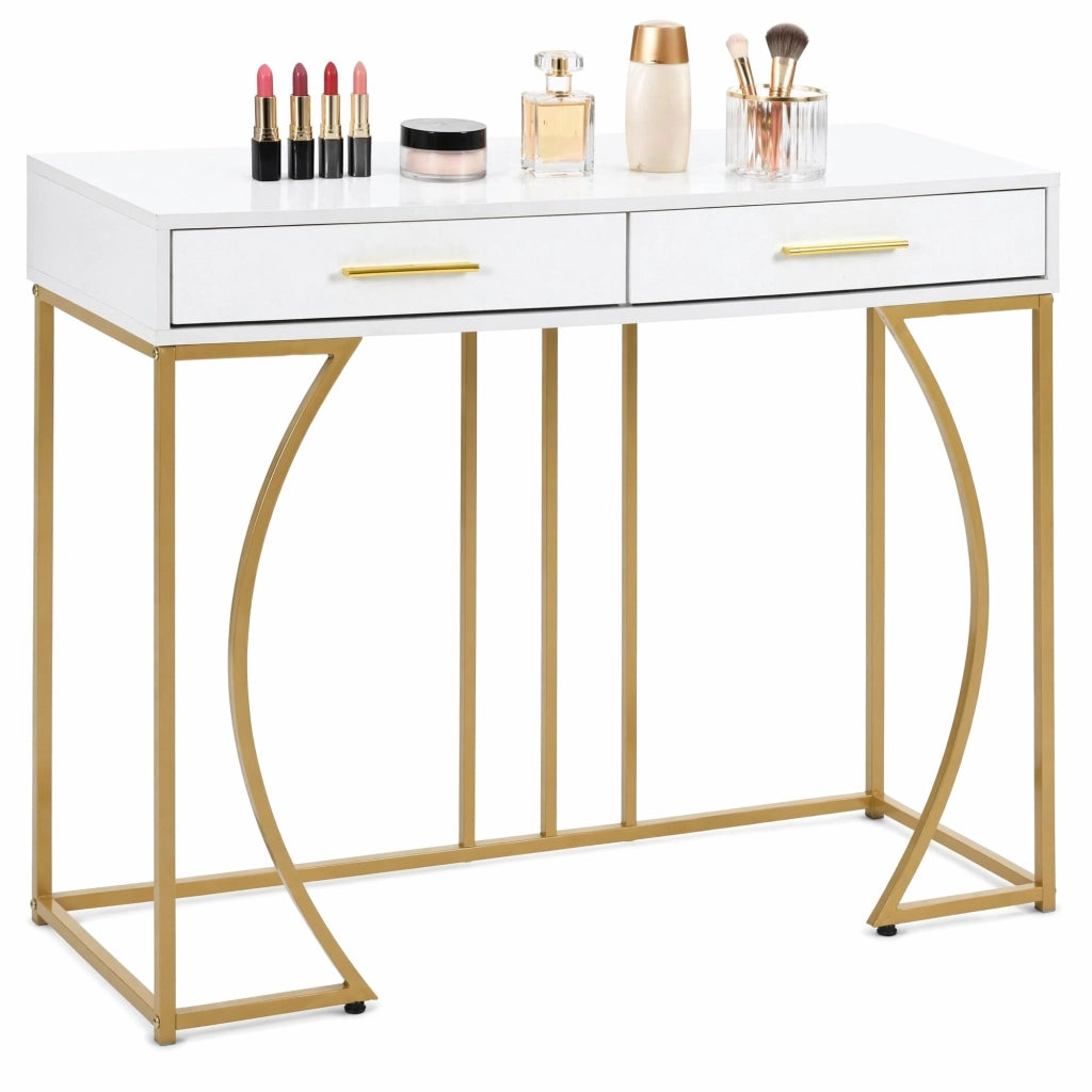 Tavolo consolle da ingresso con 1 cassetto; struttura in metallo e piano in MDF; bianco; 110 x 32 x 85 cm