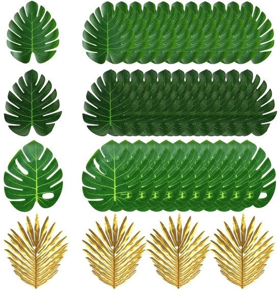 Foglie di Palma Artistiche 40 pezzi - Foglie Tropicali - Piante Monstera - Decorazione da Tavolo - Festa di Compleanno - Tela di Seta - Dimensioni 19,5 x 24,5 cm - Foglie Decorative