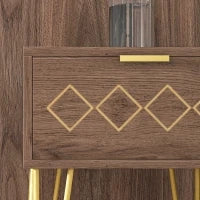 Comodini Moderni Set 2 Pezzi in Truciolato e Acciaio con Cassetto, 39.5x41x49 cm, Marrone