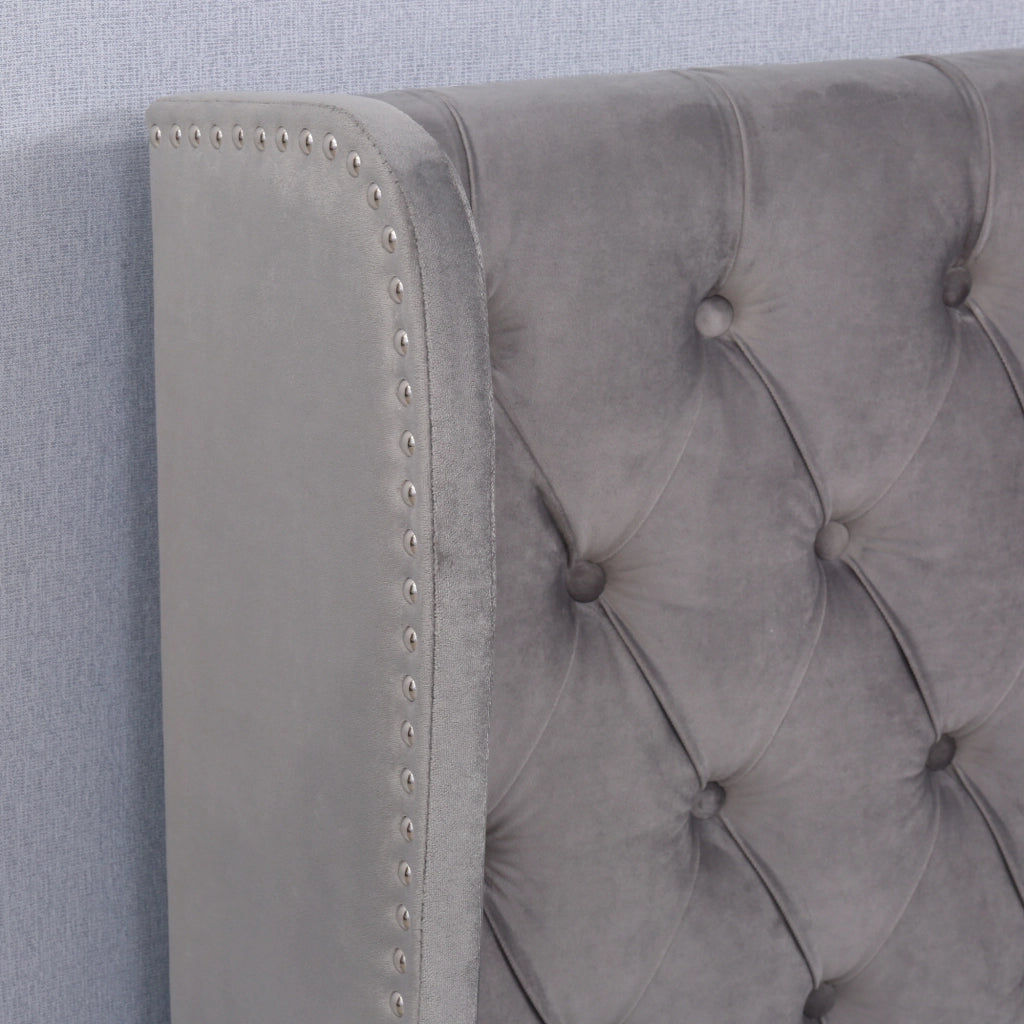 OKWISH Letto Contenitore 140×200 cm, Letto Matrimoniale con Vano contenitore idraulico, Testiera imbottita con orecchie, senza Materasso, Grigio
