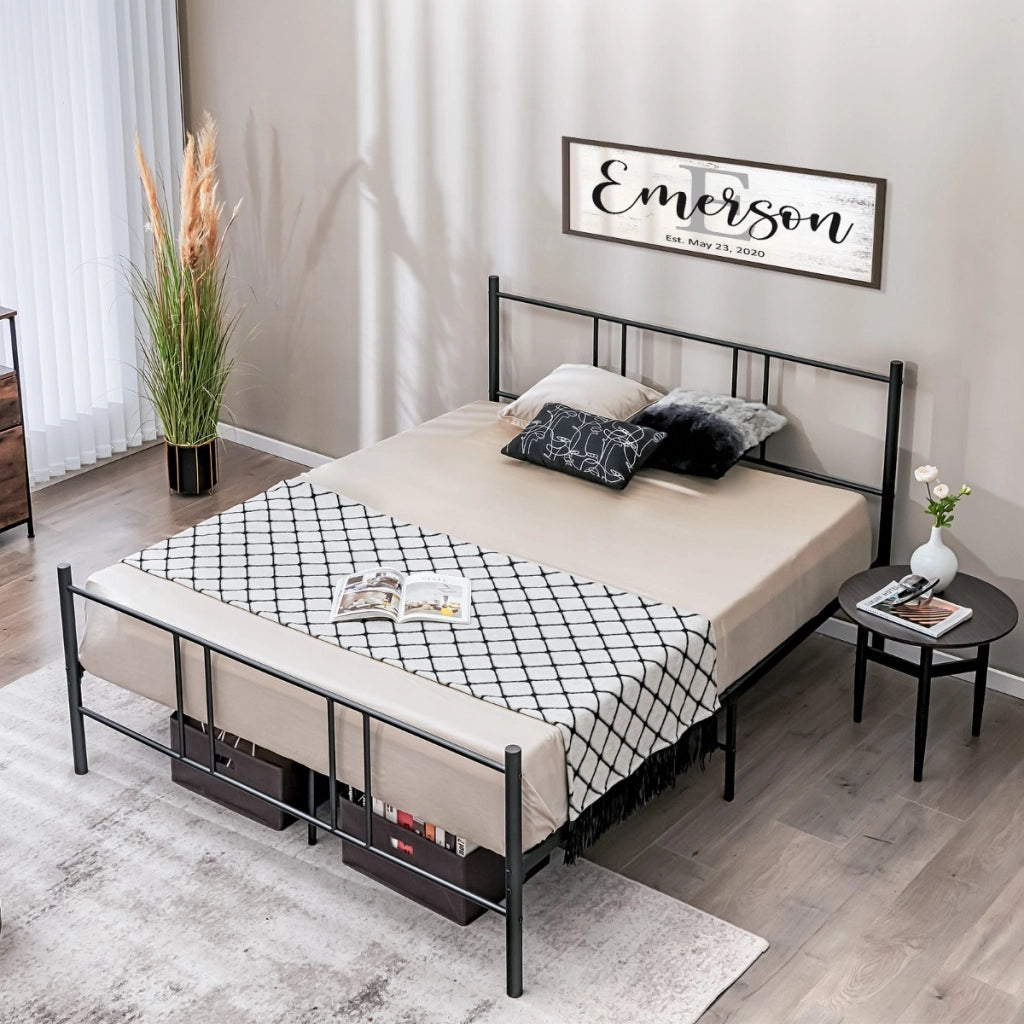 Struttura letto a piattaforma moderna con testiera pediera doghe in acciaio, Struttura letto silenziosa 160x200cm-Letti e strutture