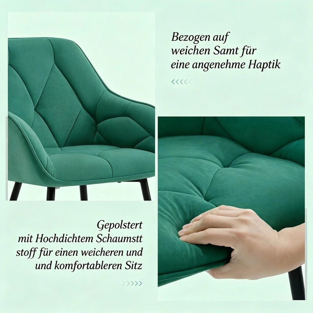 SEDIA Set da 2 pezzi 45,5x45x83,5 cm Velluto Turchese