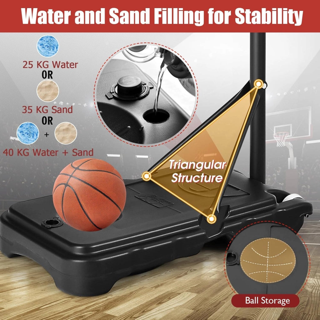 Canestro Basket per Esterno da Pavimento, Canestro da Basket ad Altezza Regolabile 154-210 cm, Supporto da Basket con Base, Portatile con Ruote, Pallacanestro per Interno
