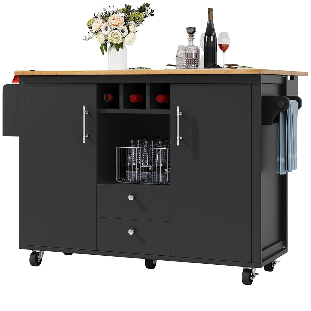 Isola cucina - Xylo - 120x73x92cm piano abbattibile bianco/nero