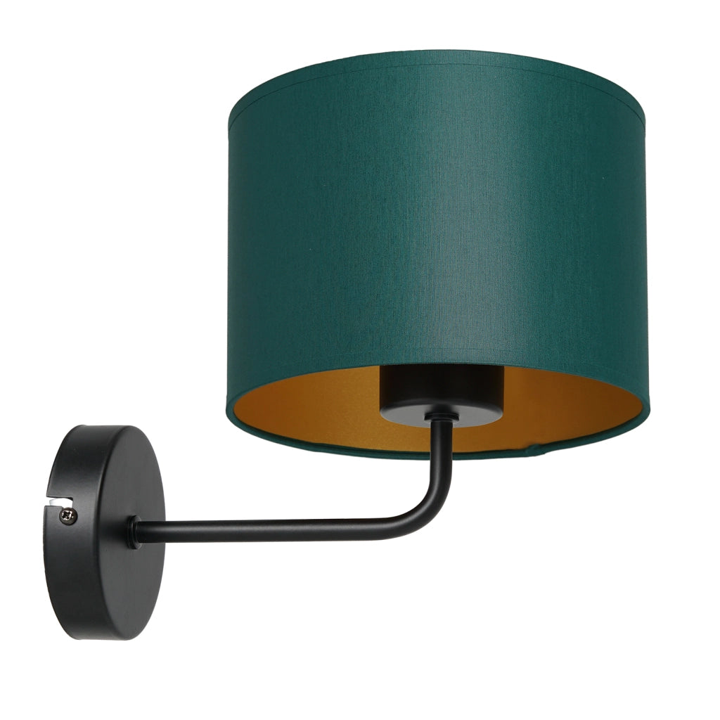Applique Arden nero opaco paralume verde oro E27 Luminex