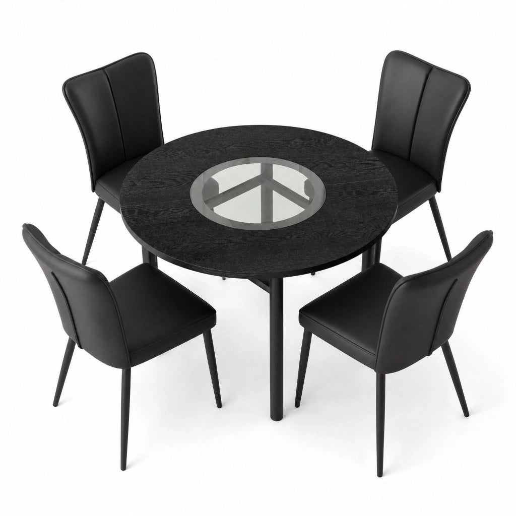Set tavolo da pranzo rotondo Ø100 cm con sedie, MDF e vetro, nero