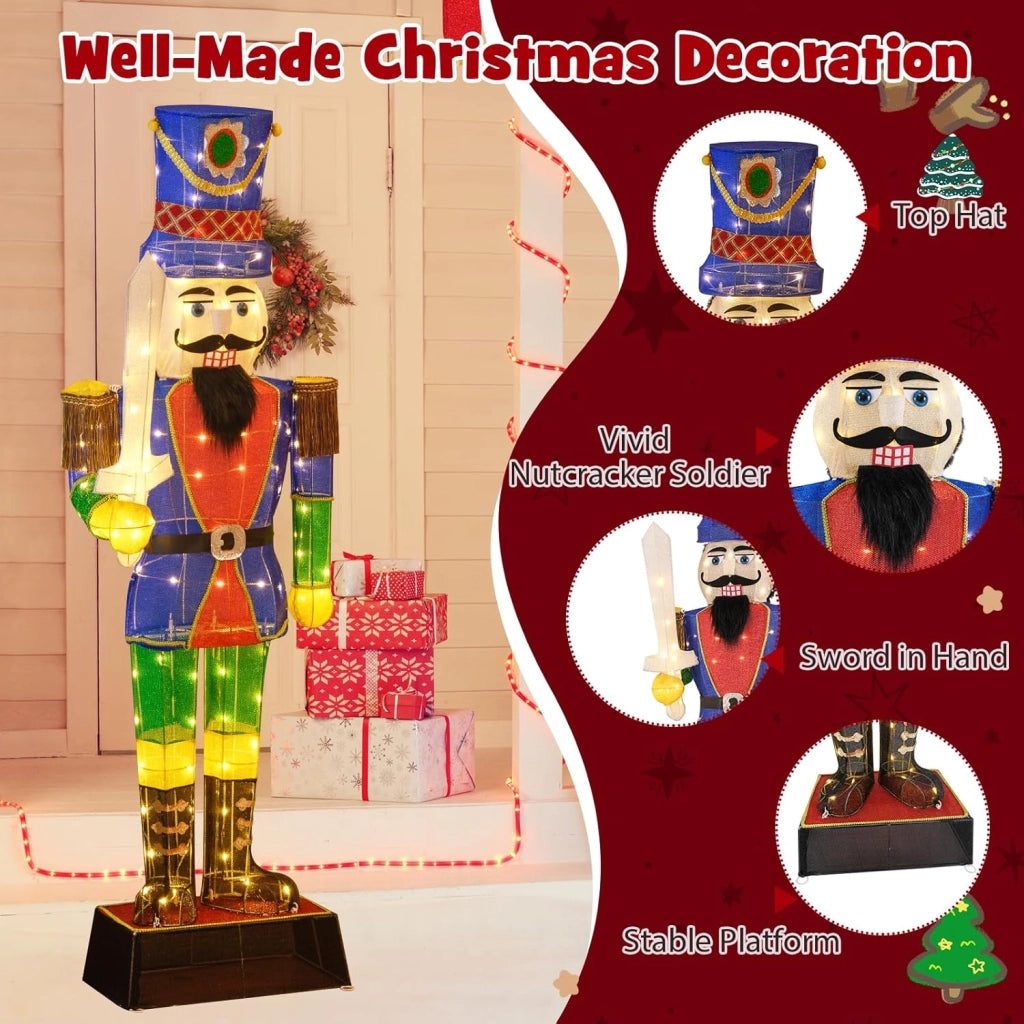Decorazioni Natalizie, Schiaccianoci Natale Grande Soldatino 184 CM, 110 Luci Bianche Calde, Base Metallica, Addobbi Natalizi per Esterno Interno per Casa, Cortile, Giardino