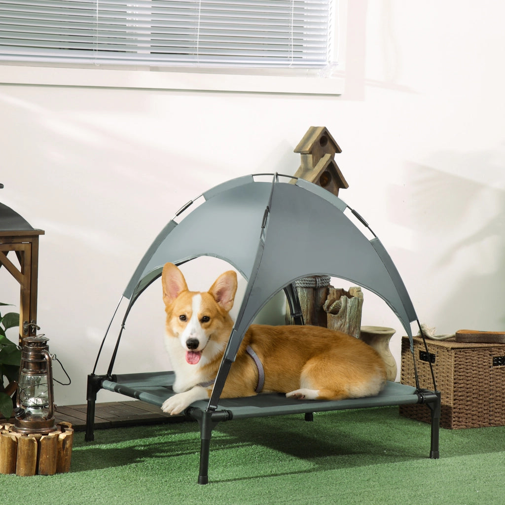 Letto per Cani Portatile con Tenda ¨C zephmum ¨C Grigio 76x61x73 cm