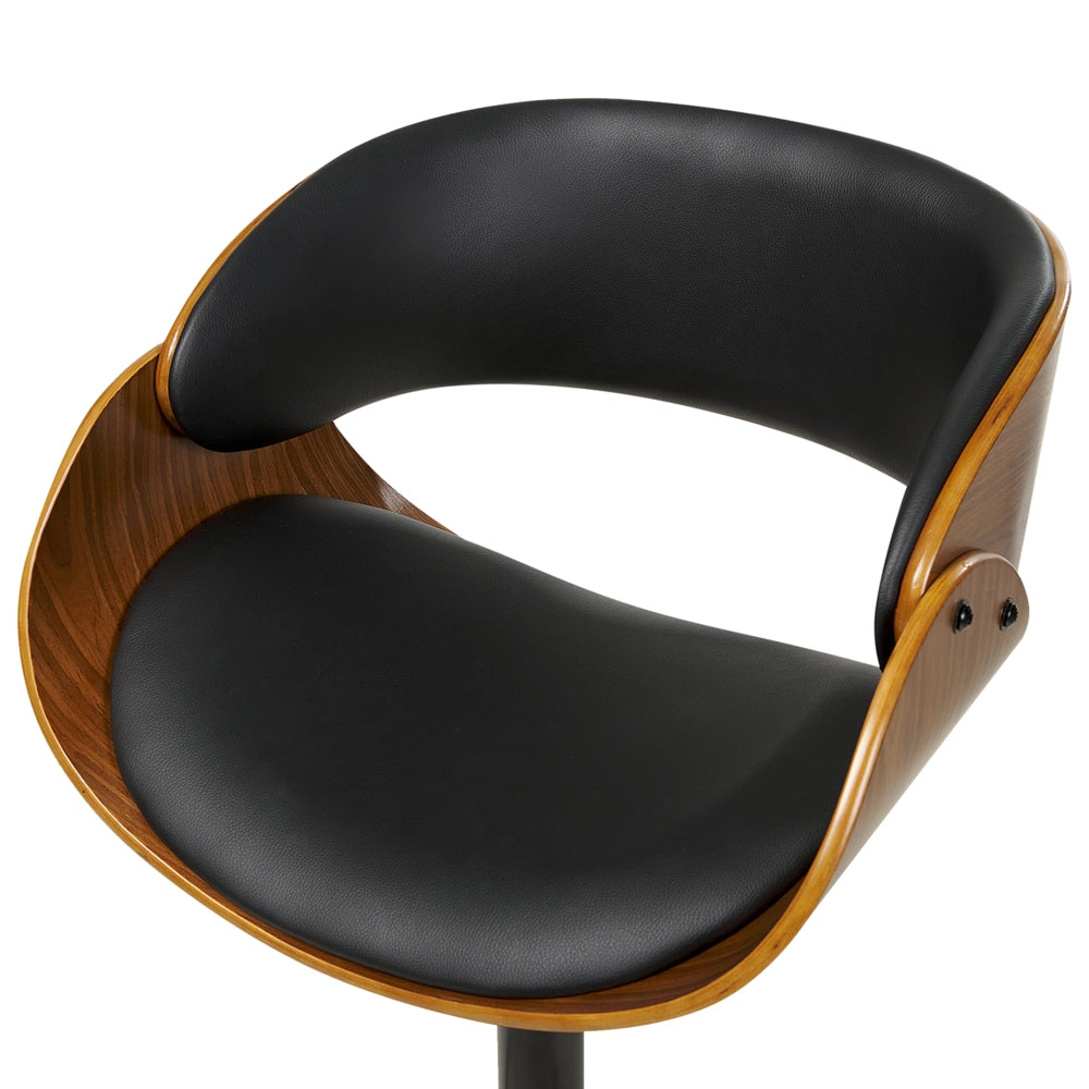 Set di 2 sedie da bar in ecopelle nero con schienale regolabile legno scuro Girevole Alzata a Gas Regolabile in Altezza Moderno