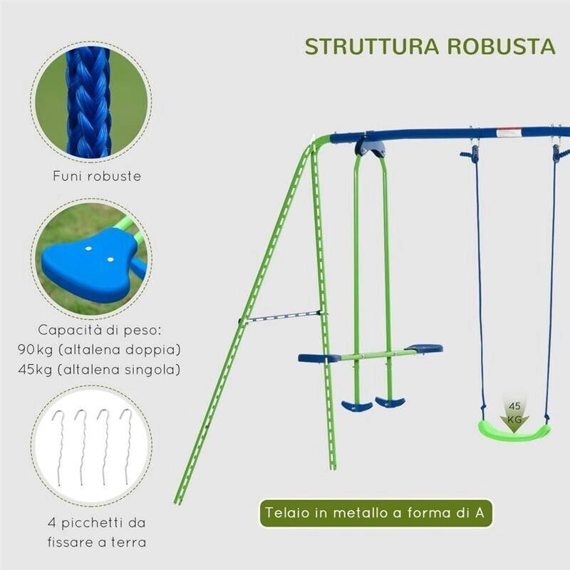 SET ALTALENE DA GIARDINO CON ALTALENA DOPPIA E 2 ALTALENE SINGOLE 280X140X178CM