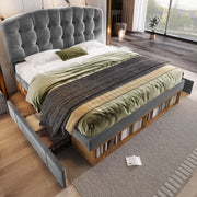 Letto imbottito grigio 140 x 190 cm con testiera regolabile e contenitori