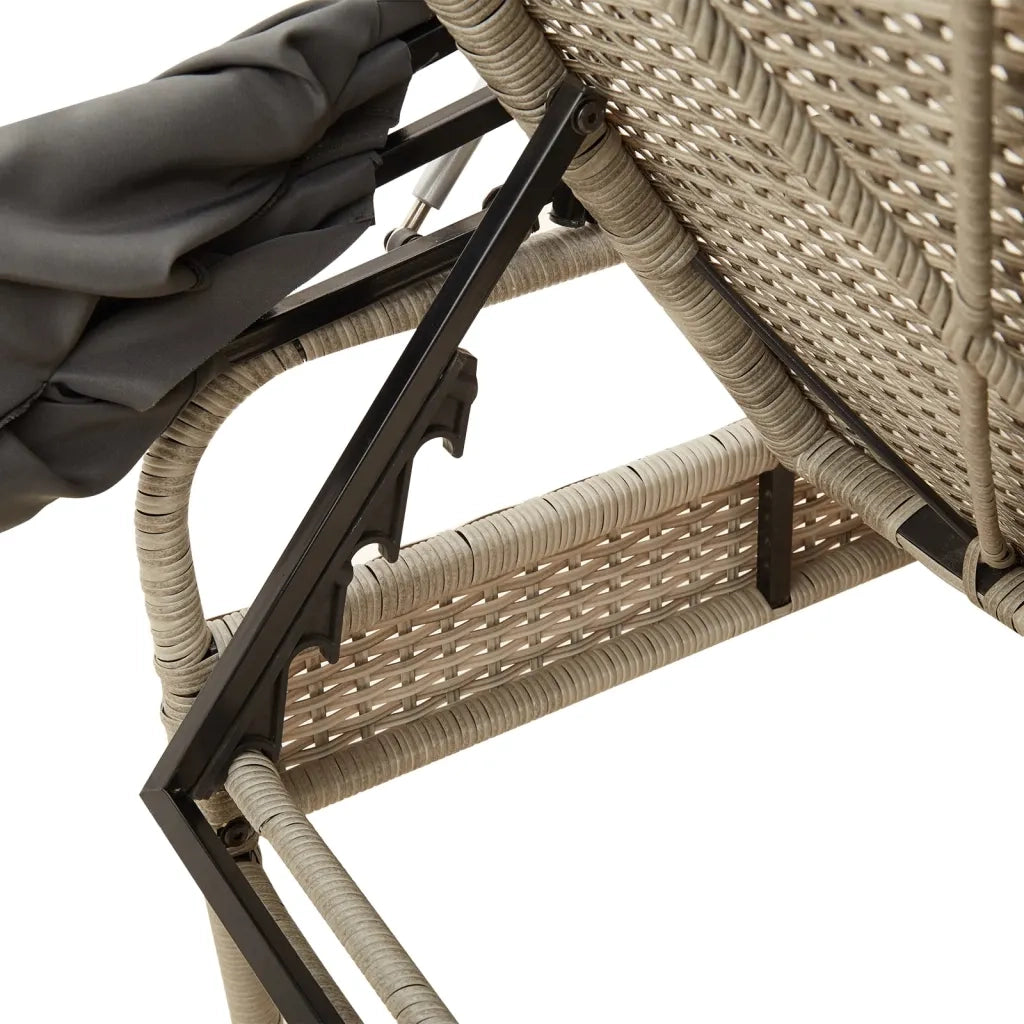 Lettini Prendisole 2 pz | Sdraio da giardino | Lettino da sole con Baldacchino e Tavolino Polyrattan