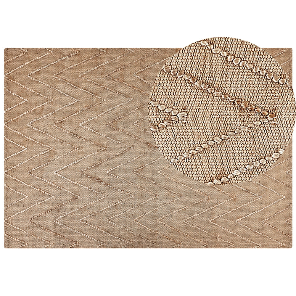 Tappeto in iuta beige con motivo a zigzag beige 160 x 230 cm fatto a mano soggiorno camera da letto stile boho