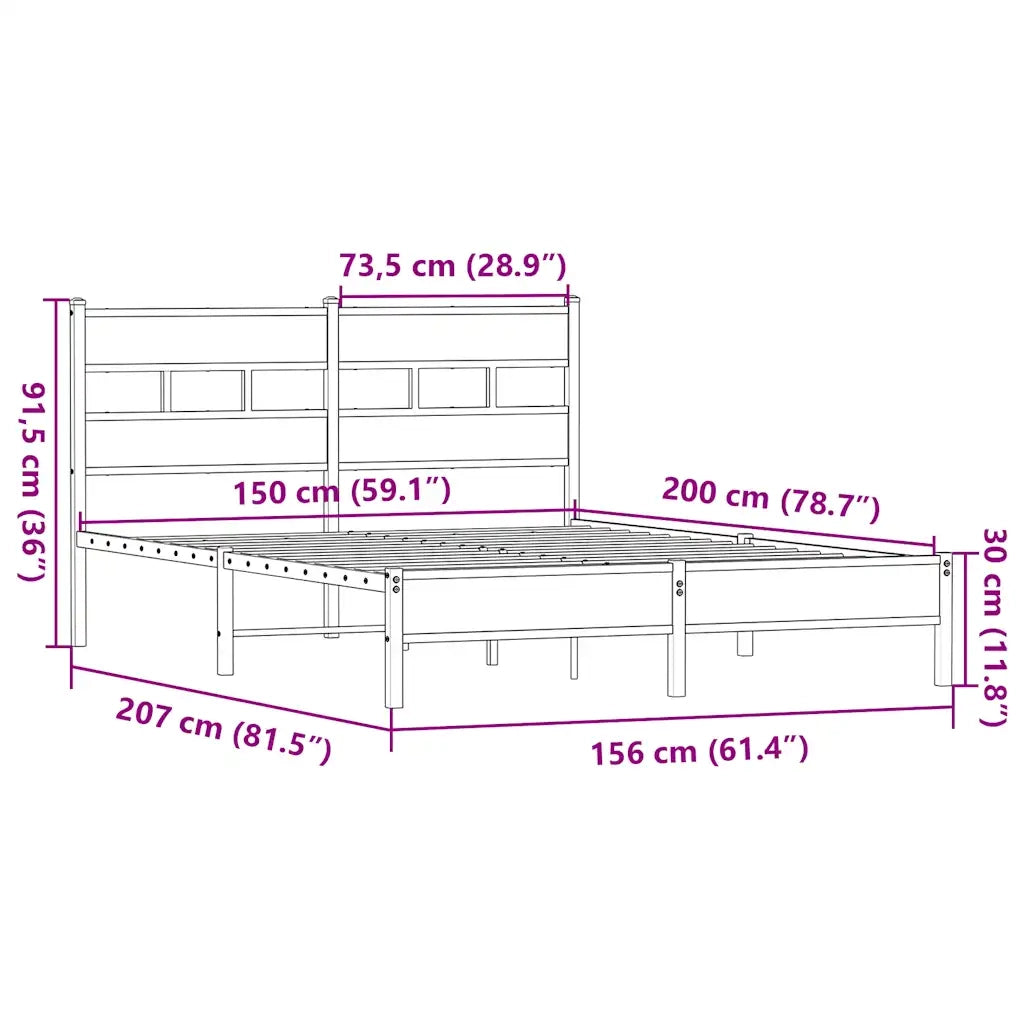 vidaXL Giroletto senza Materasso Rovere Sonoma 150x200cm in Truciolato