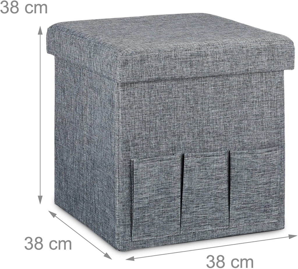 Sgabello contenitore pieghevole in lino grigio 13_0002781