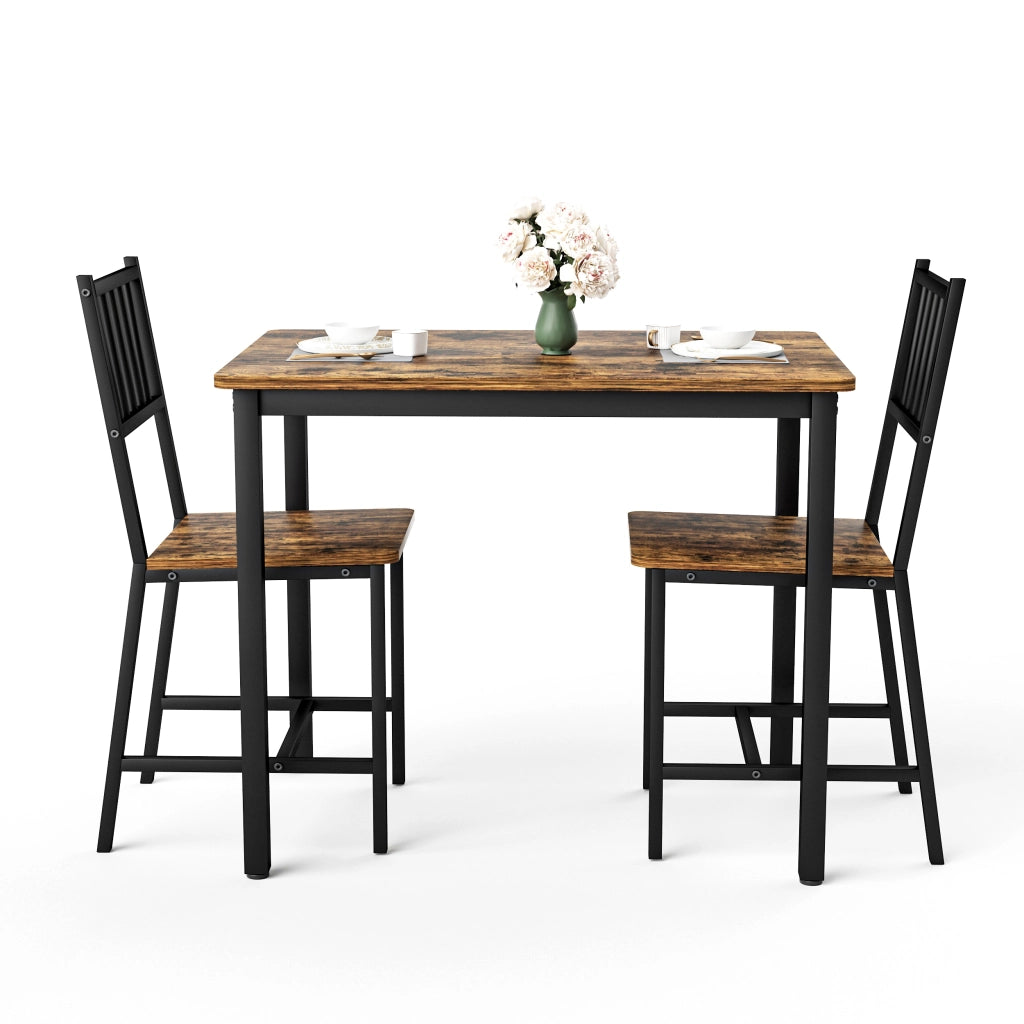 Tavolo da pranzo 2 posti con 2 sgabelli per cucina in truciolare e metallo 90×60×75.5 cm marrone e nero