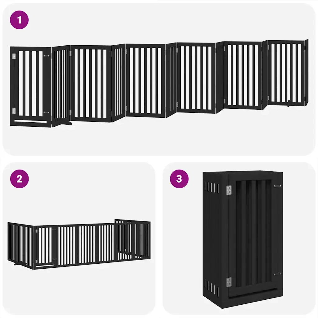 Cancello Cani Porta Pieghevole Nero 12 Pannelli 600cm Pioppo CFW9638842