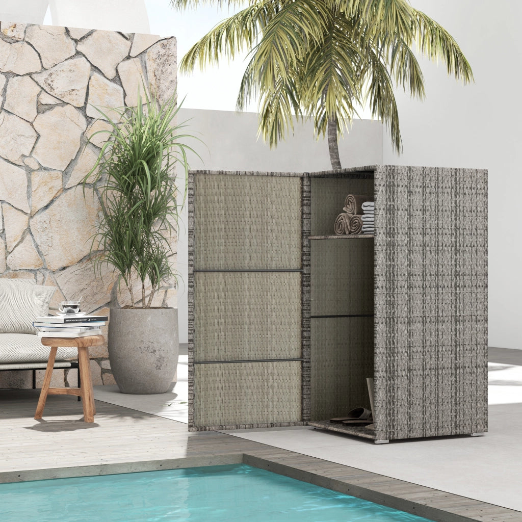 Armadio da Giardino in Rattan PE con 2 Vani, 60x63x120cm, Grigio