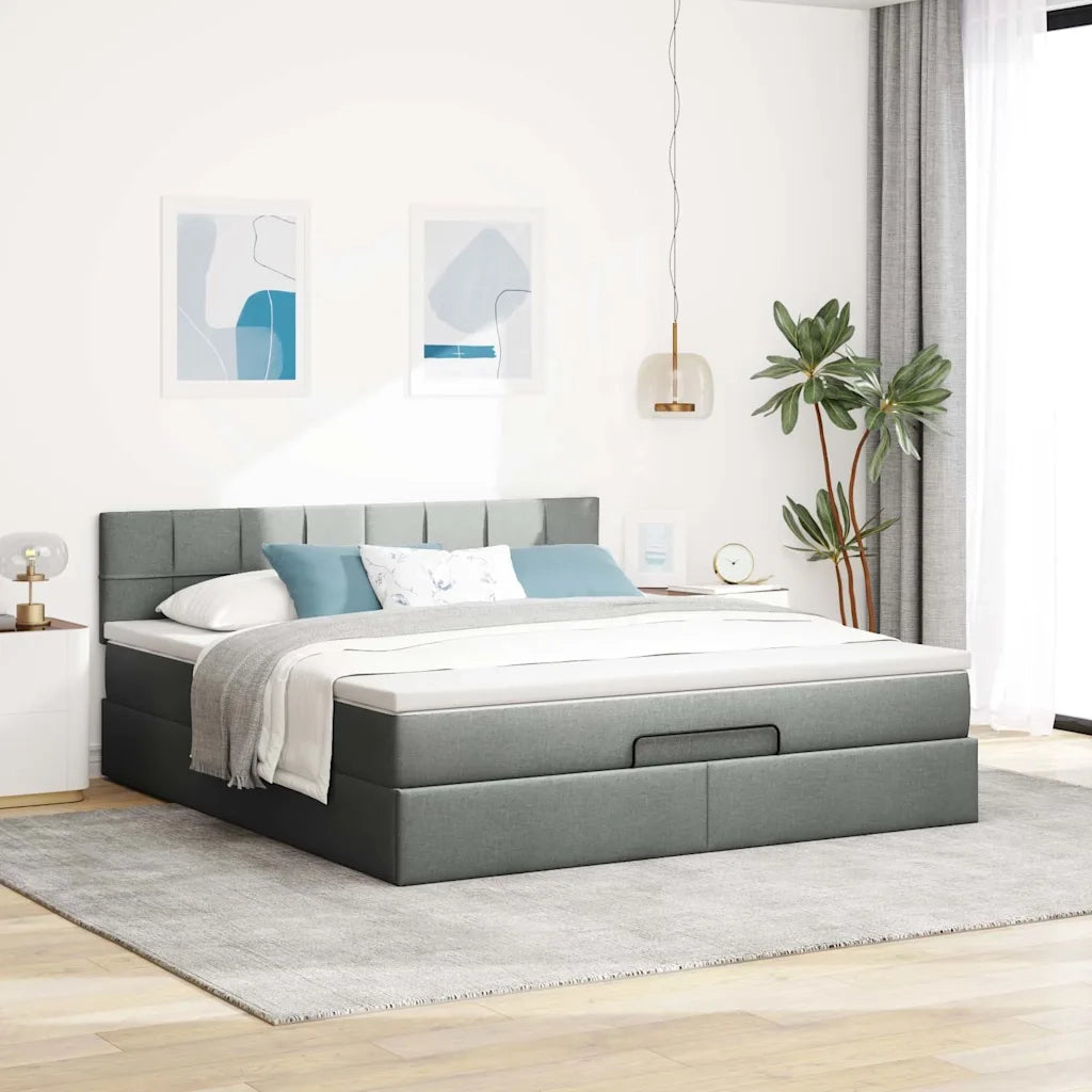 Pouf Letto con Materasso e LED Grigio Scuro 180x200cm Tessuto 3312327