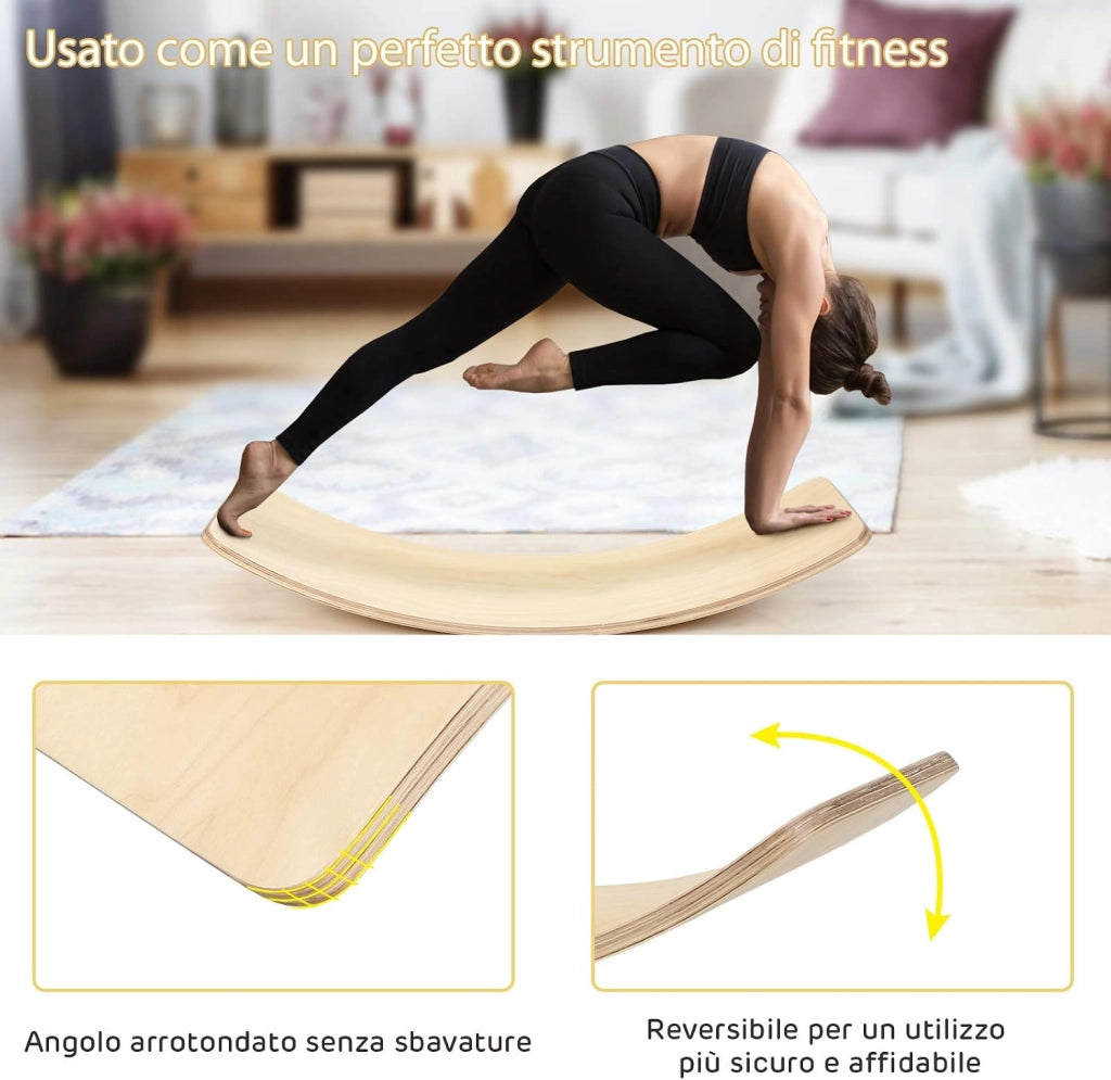 Balance Board Curva per Bambini, Tavola di Equilibrio per Bambini in Legno con Feltro Antiscivolo, Portata Massima 220 kg (90 x 30 x 19 cm)