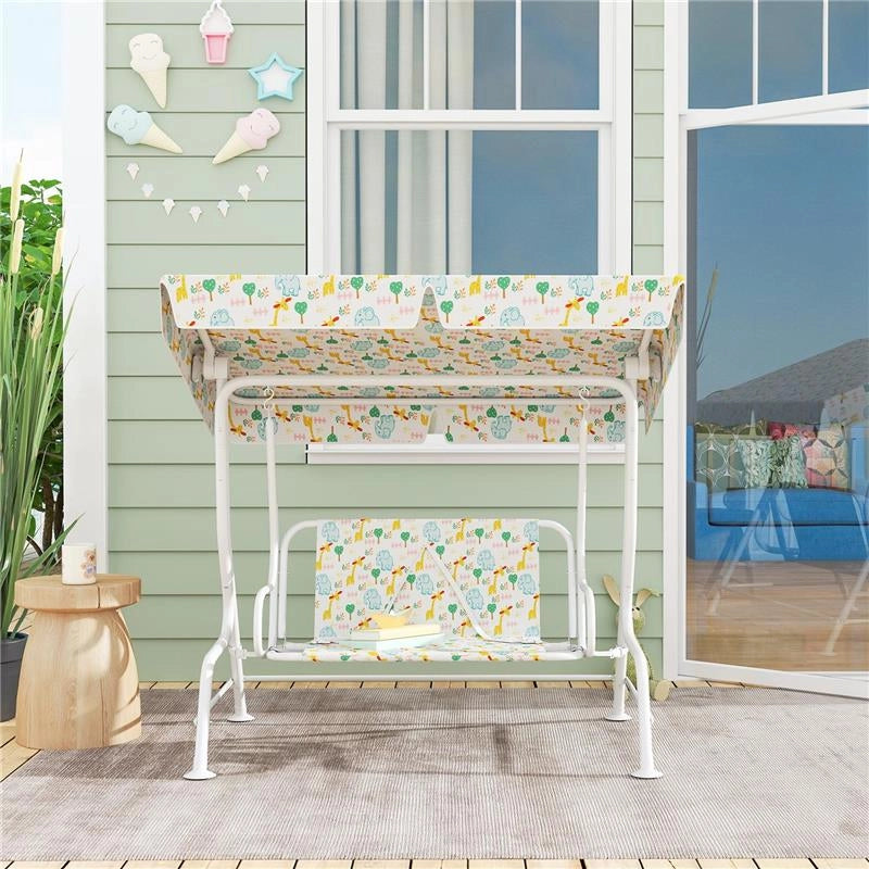 DONDOLO PER BAMBINI DA ESTERNO A 2 POSTI CON TETTUCCIO REGOLABILE E CINTURE DI SICUREZZA 112X75X120 CM BIANCO