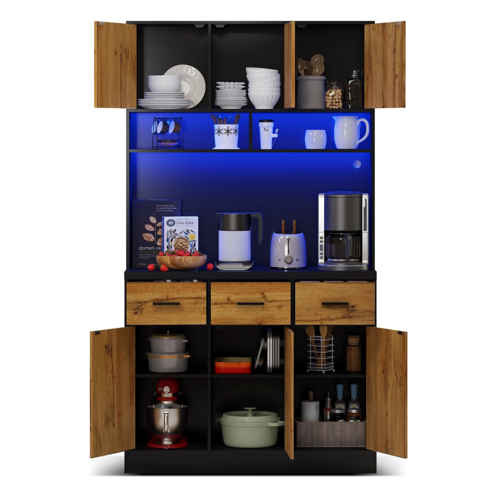Credenza da cucina 100x40x180 cm con LED, prese USB, cassetti e ripiani regolabili